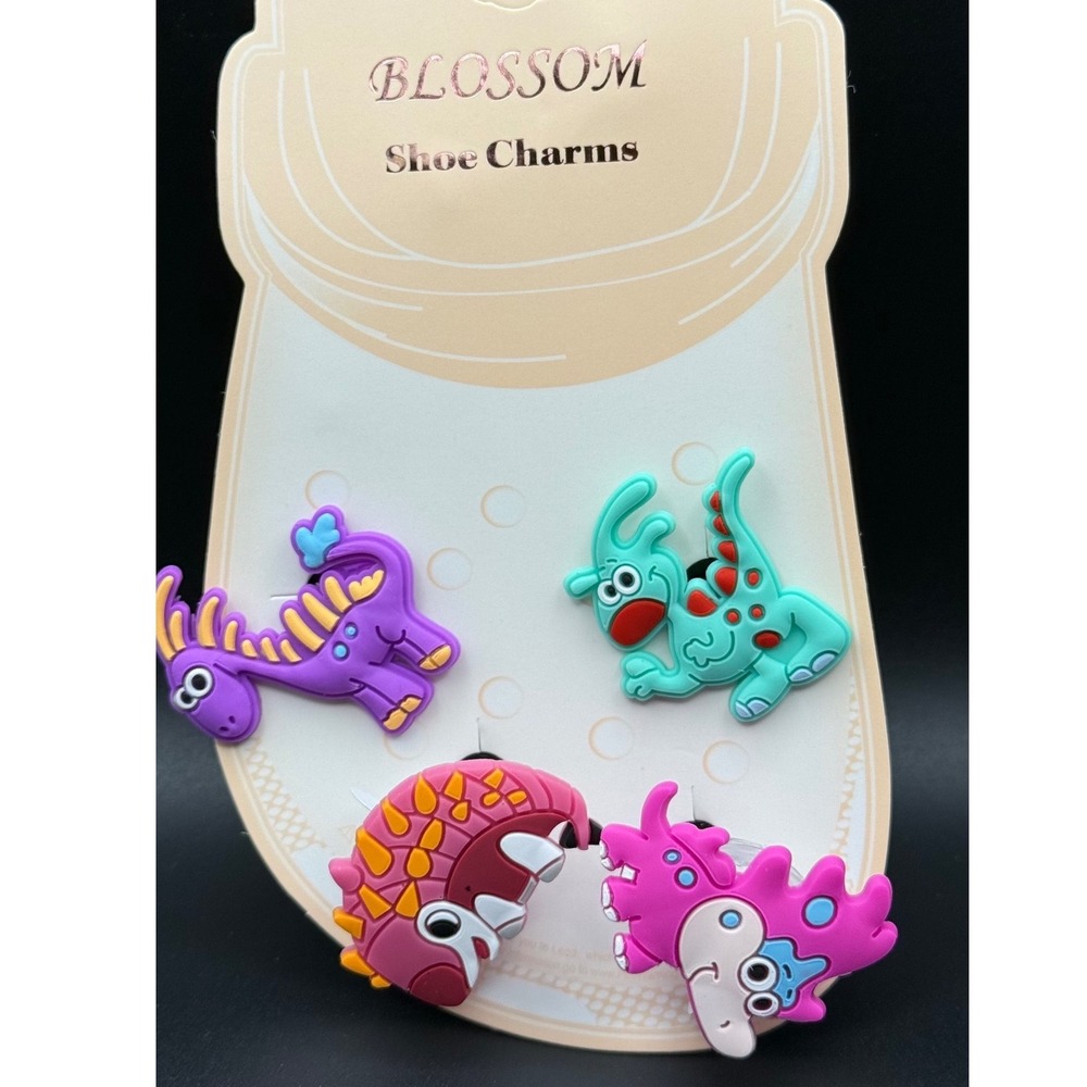 Blossom Dinosaur Shoe Charms 4 Pack Kids Colorful PVC Clog Decorations NEW